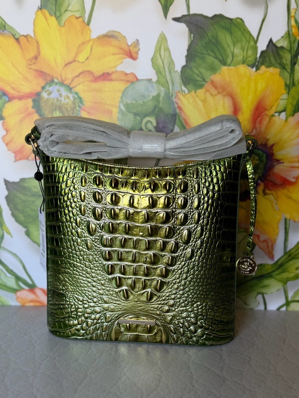 Brahmin Katie Cacti Green Melbourne Leather NWT METALLIC BEAUTY FIRM $